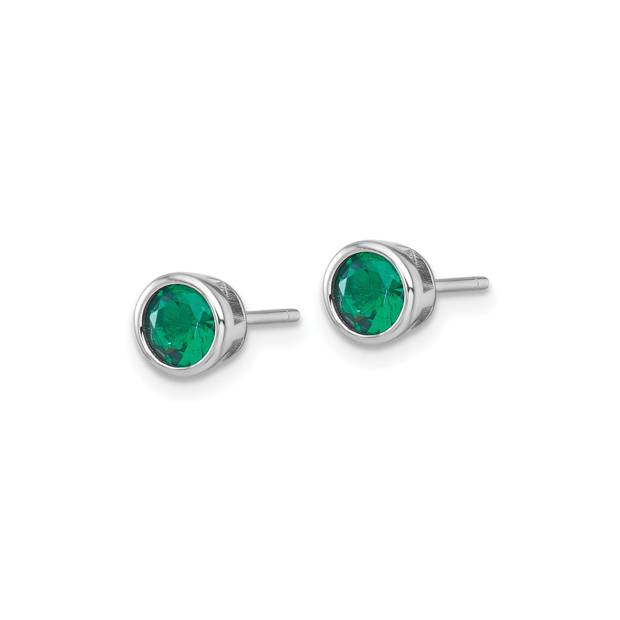 Sterling Silver Green Stud Earrings with Round Gemstones, Bezel Set, Minimalist Design