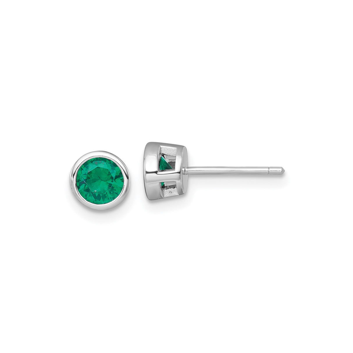 Sterling Silver Green Stud Earrings with Round Gemstones, Bezel Set, Minimalist Design