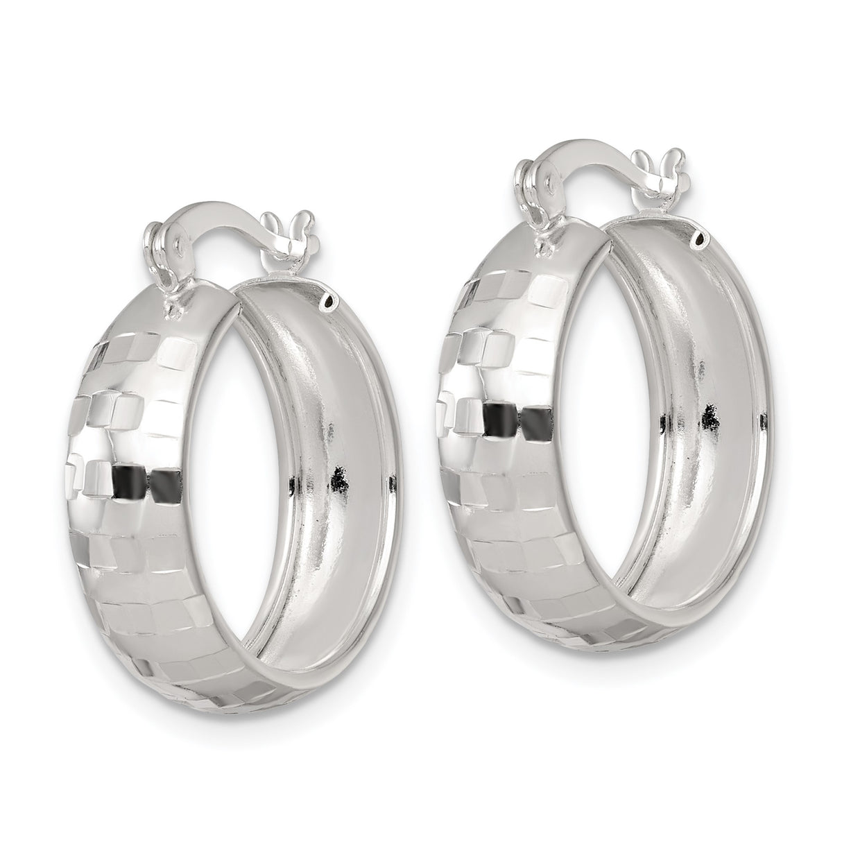 Sterling Silver Hoop Earrings with Wide Hammered Texture and Polished Finish