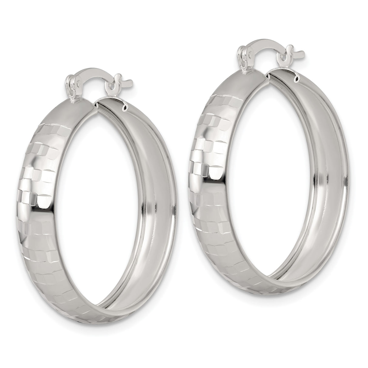 Sterling Silver Hoop Earrings with Faceted Hammered Finish and Latch Back Closure