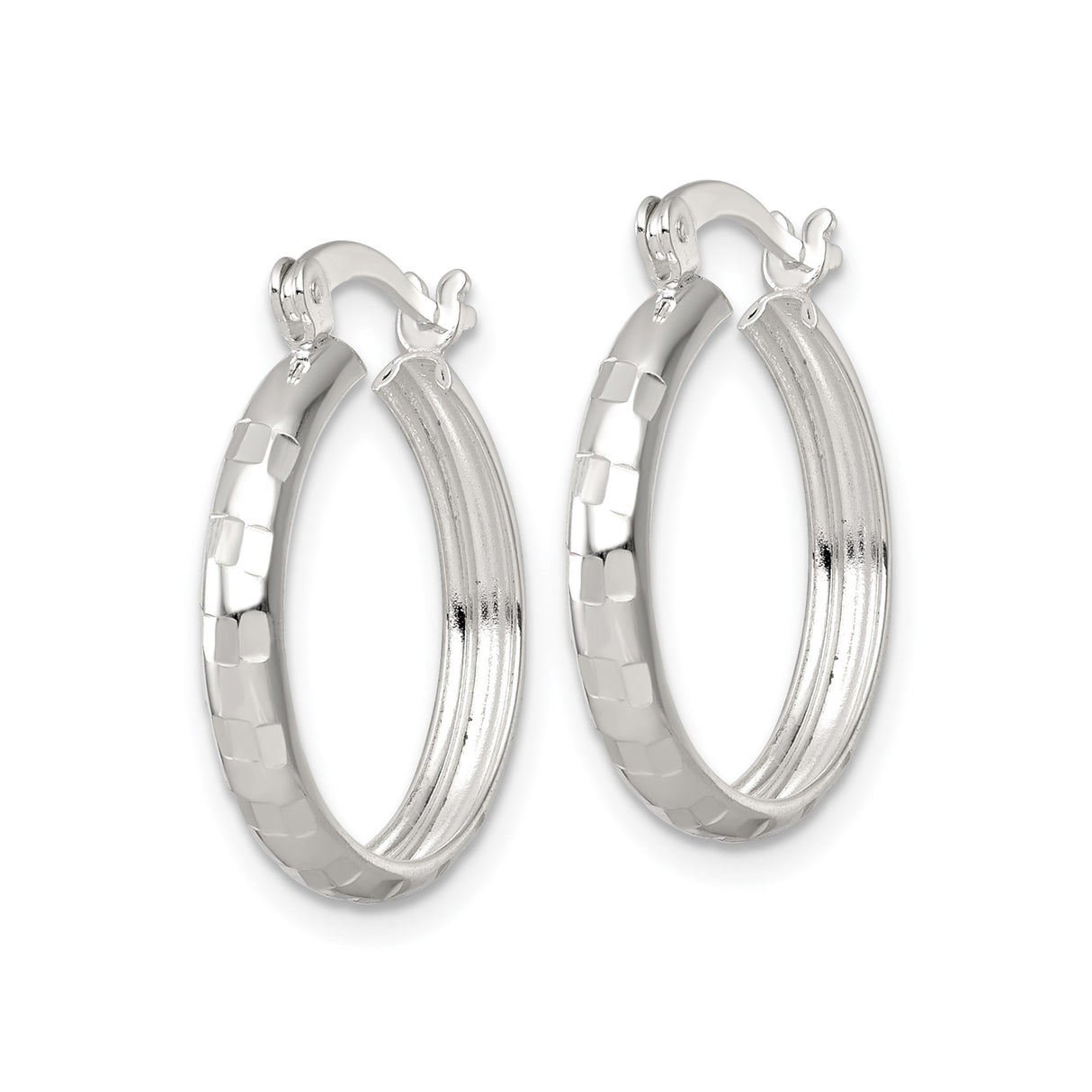 Sterling Silver Hoop Earrings, Hammered Texture Round Hoops for Women, Lightweight Medium Size