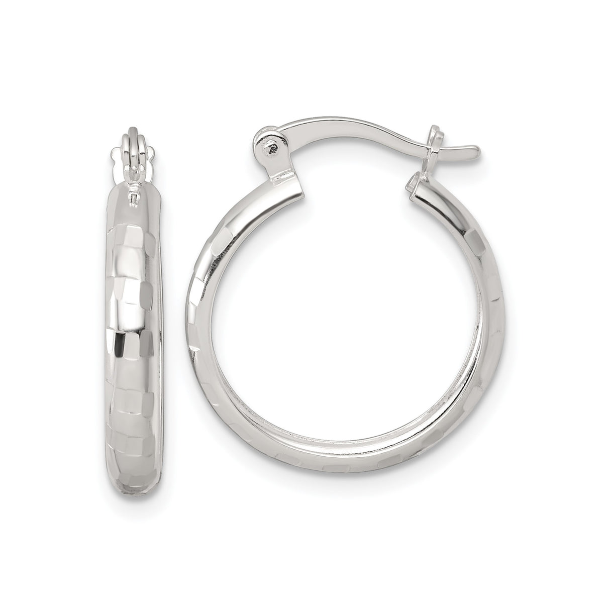 Sterling Silver Hoop Earrings, Hammered Texture Round Hoops for Women, Lightweight Medium Size