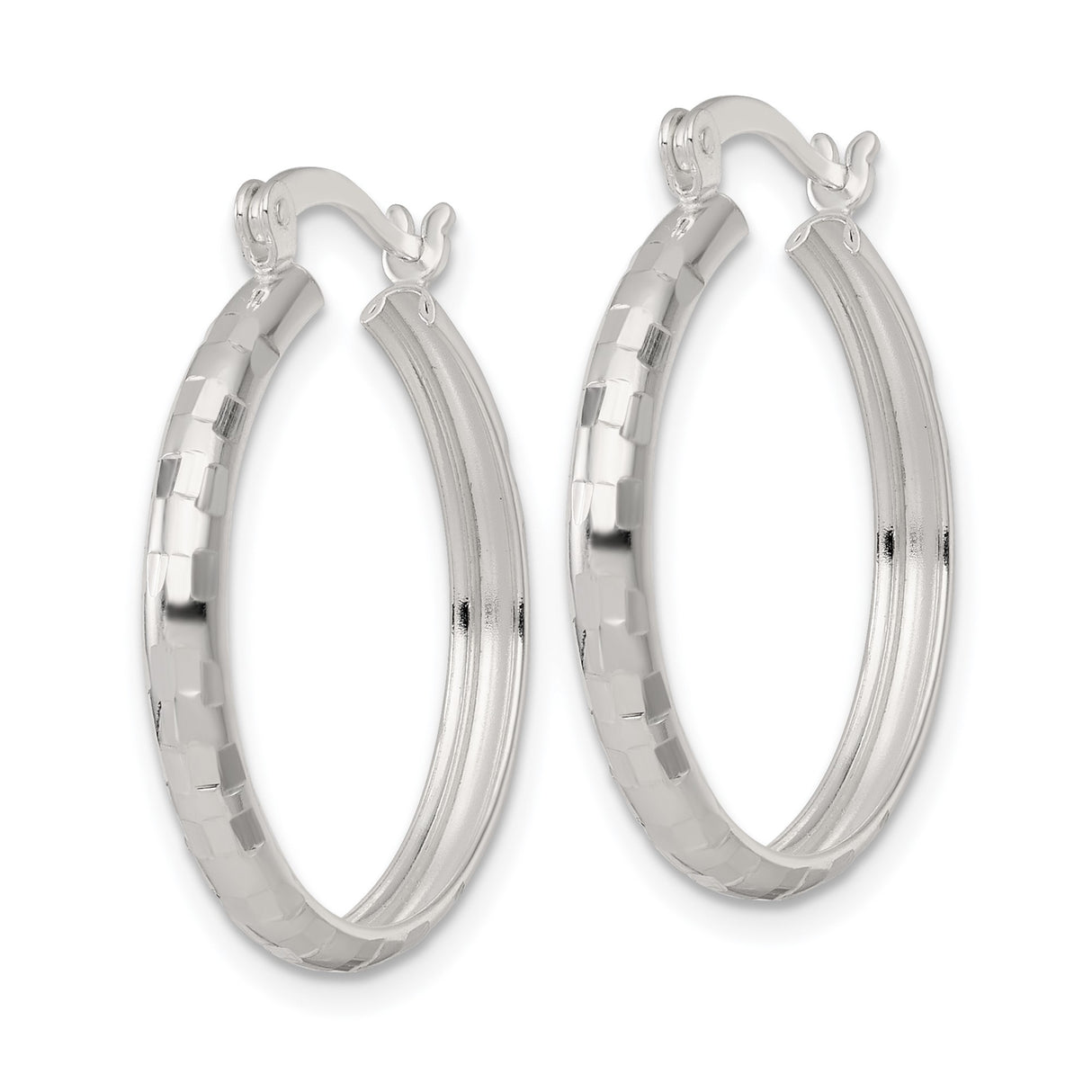 Sterling Silver Hoop Earrings with Diamond Cut Faceted Texture, Lightweight Minimalist Design