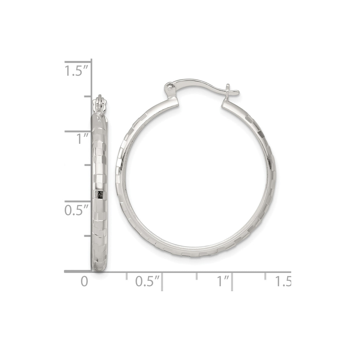 Sterling Silver Hoop Earrings, Textured Faceted Round Hoops with Geometric Design for Women