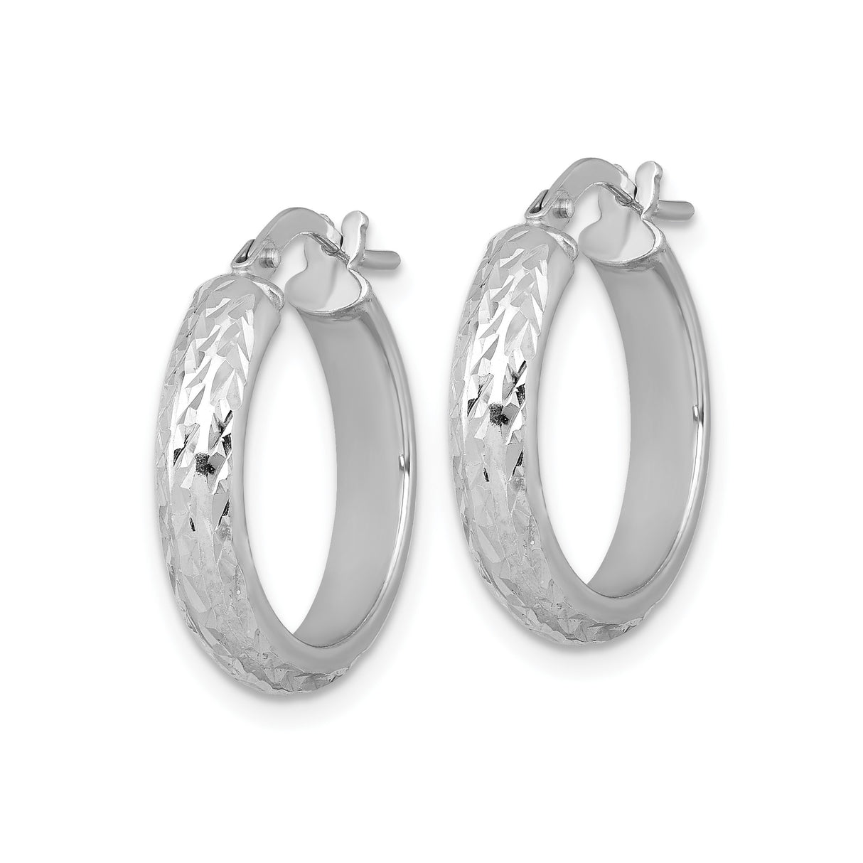 Sterling Silver Hoop Earrings, Diamond Cut 4mm x 20mm Round Tube, Textured High Polish Finish