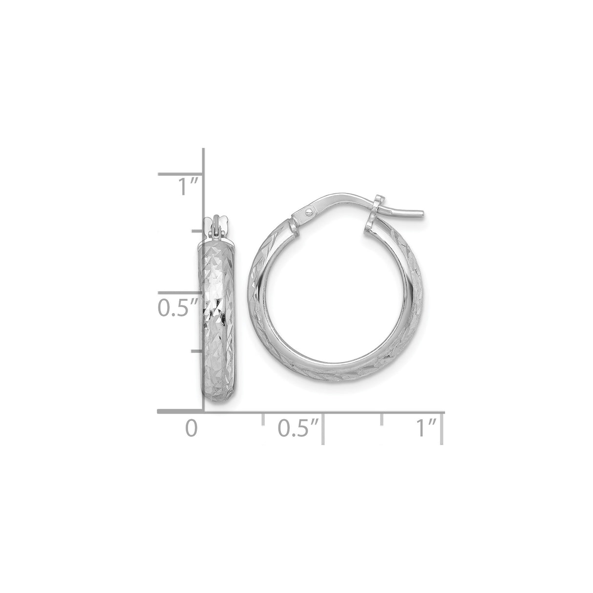 Sterling Silver Hoop Earrings, Diamond Cut 4mm x 20mm Round Tube, Textured High Polish Finish