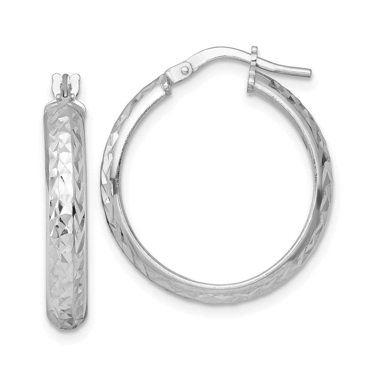 Sterling Silver Hoop Earrings, Diamond-Cut Textured Tube, Lightweight Minimalist Style