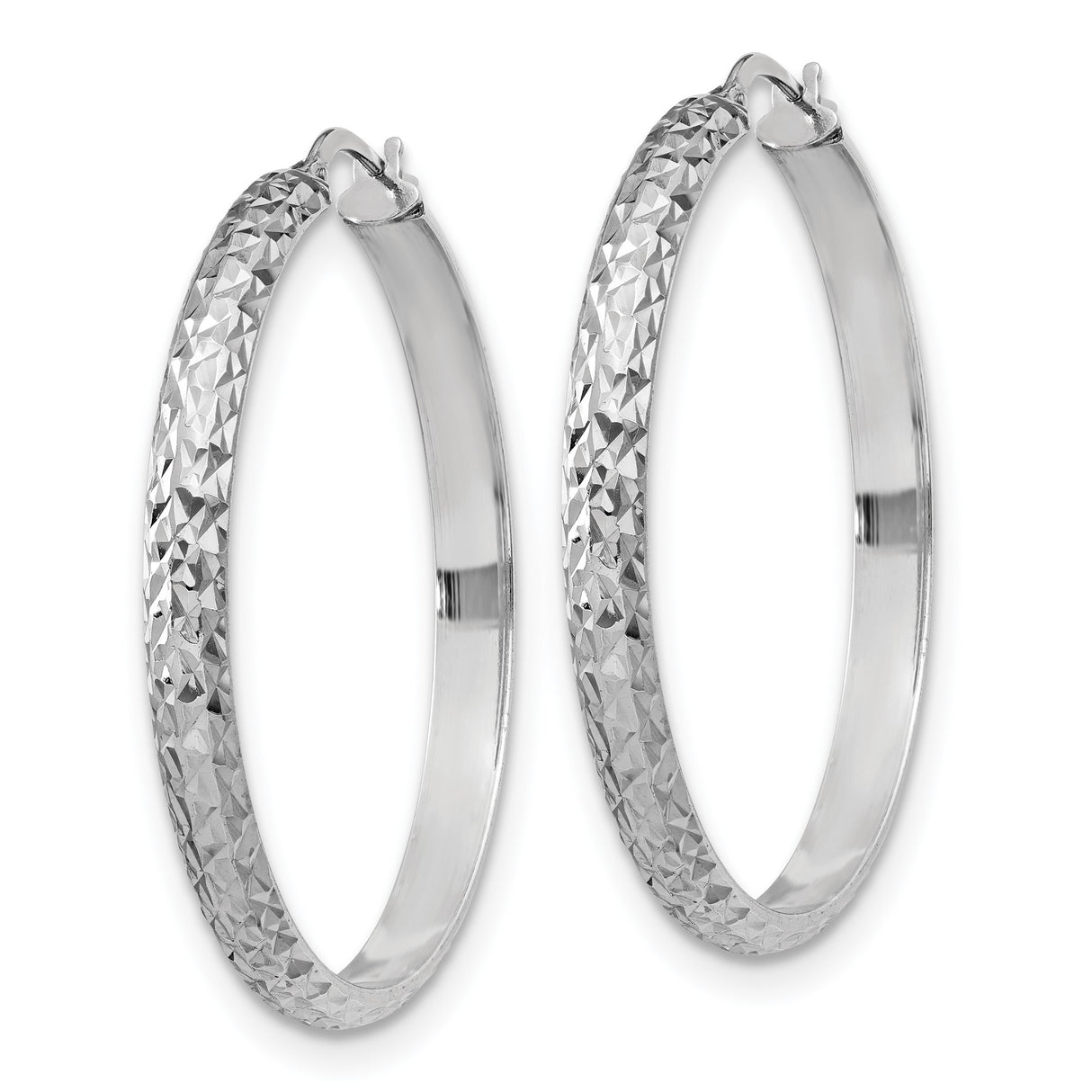 Sterling Silver Hoop Earrings, Diamond-Cut Faceted Tube Design, Latch-Back Closure