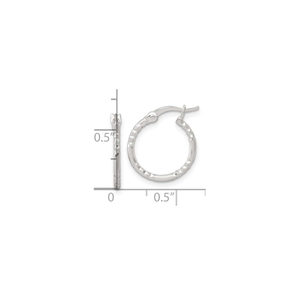 Sterling Silver Hoop Earrings, Diamond Cut Textured Round Hoops with Latch Back Closure