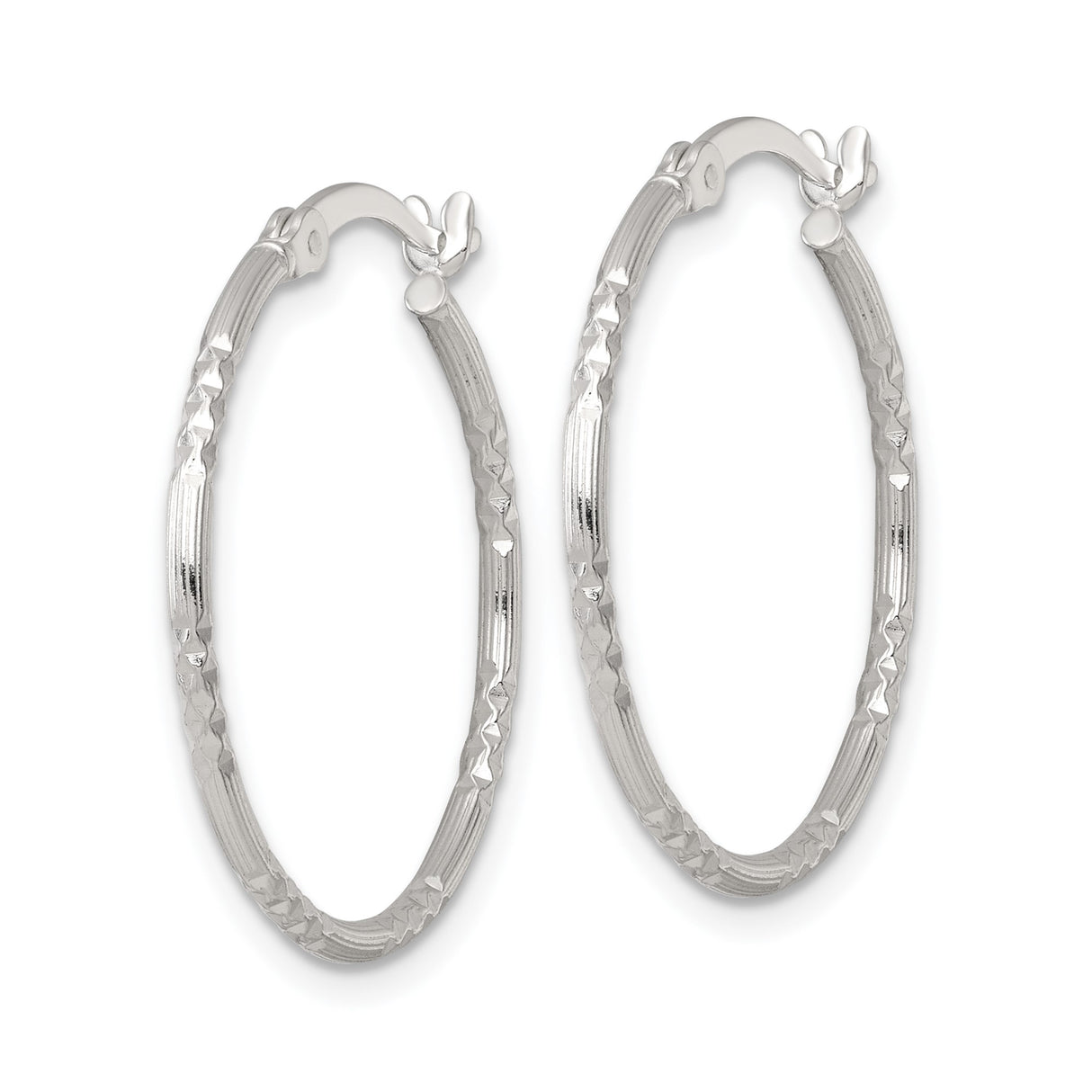 Sterling Silver Hoop Earrings with Diamond-Cut Texture and Smooth Ridged Accents for Women