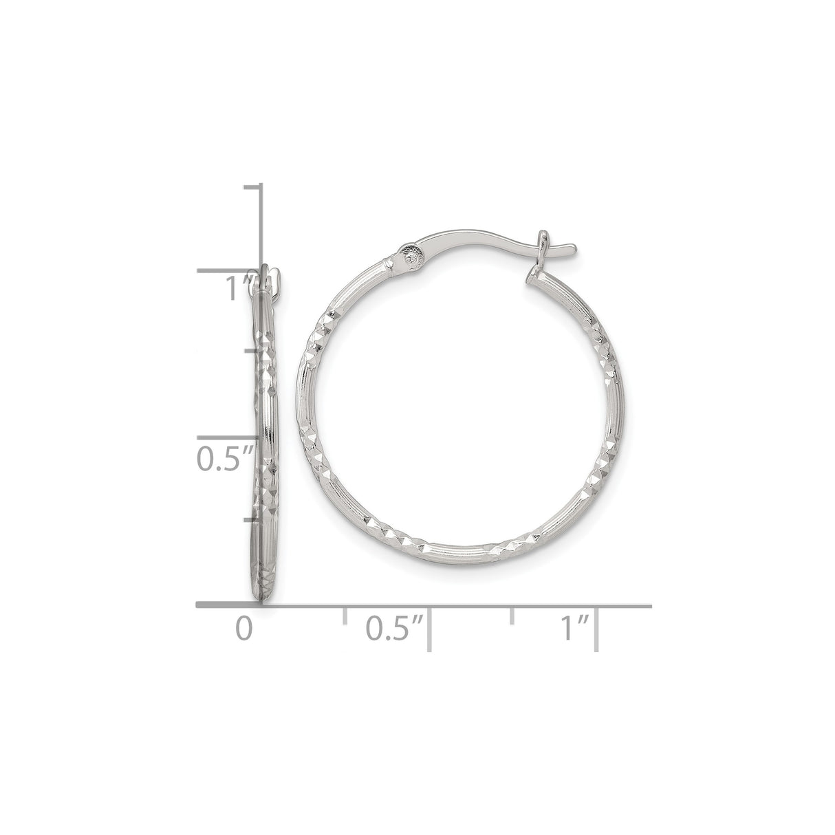Sterling Silver Hoop Earrings with Diamond-Cut Texture and Smooth Ridged Accents for Women