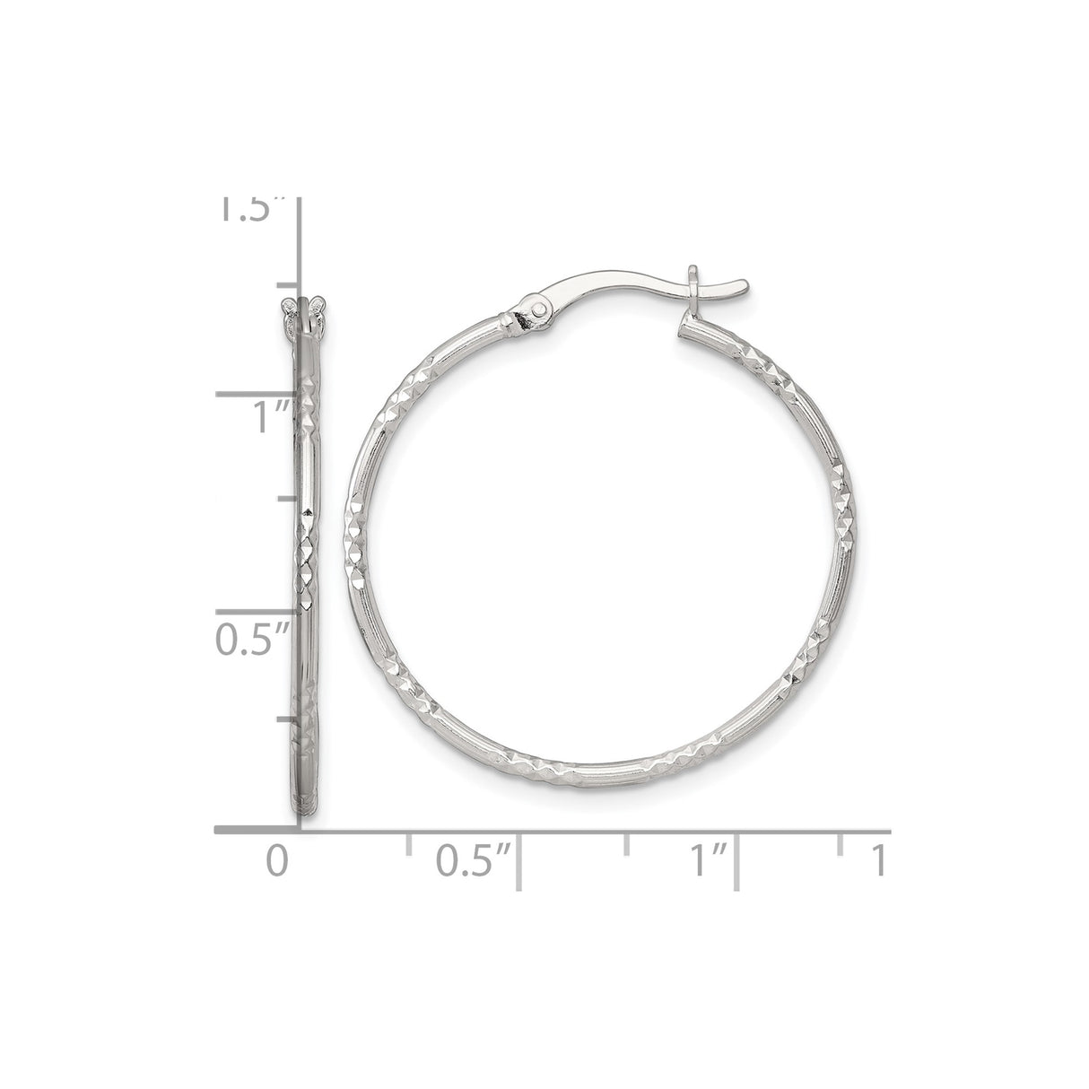 Sterling Silver Hoop Earrings with Diamond Cut Texture and Polished Finish, Medium Size