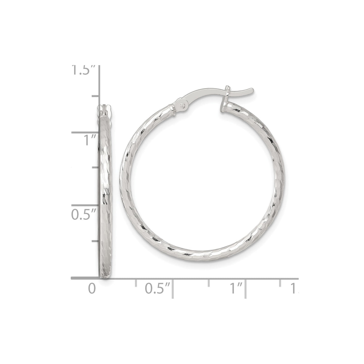 Sterling Silver Hoop Earrings with Hammered Textured Finish and Latch-Back Closure for Women