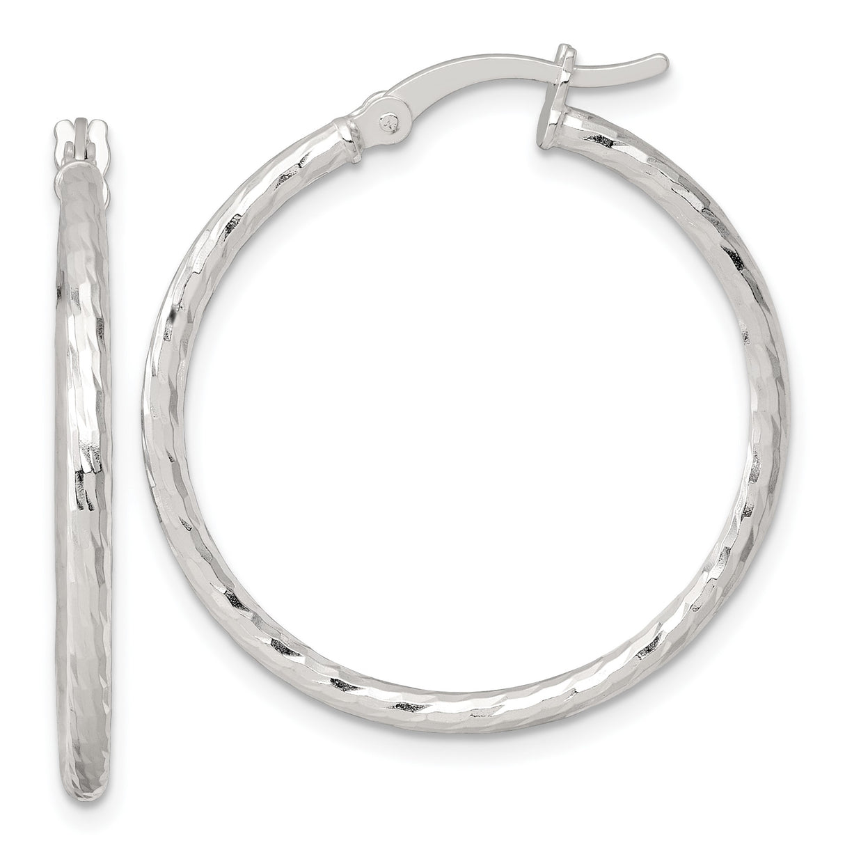 Sterling Silver Hoop Earrings with Hammered Textured Finish and Latch-Back Closure for Women