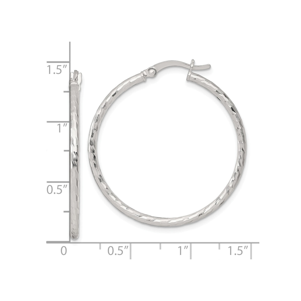 Sterling Silver Hoop Earrings, Hammered Faceted Texture, Lightweight Medium Round Design