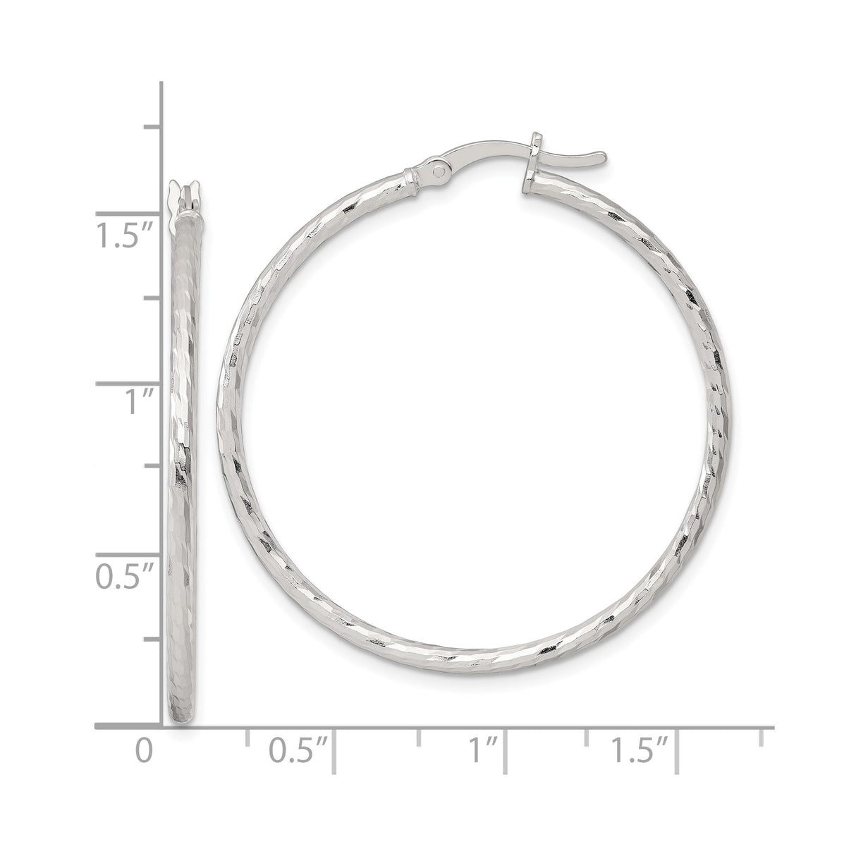 Sterling Silver Hammered Hoop Earrings, Textured Round Medium-Size Hoops, Minimalist Style