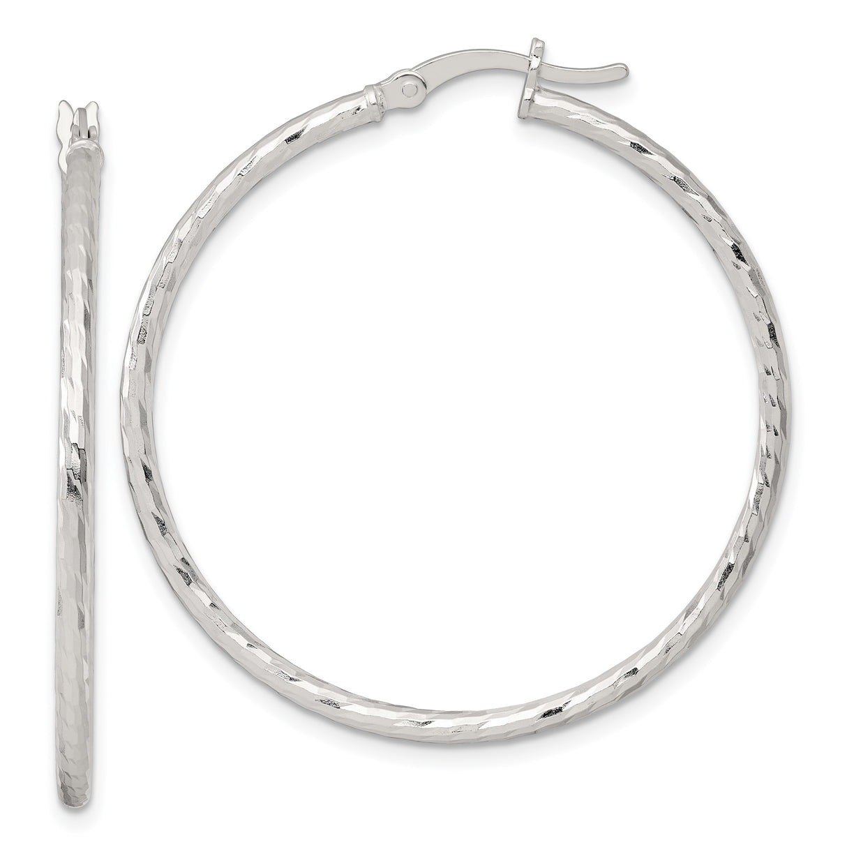 Sterling Silver Hammered Hoop Earrings, Textured Round Medium-Size Hoops, Minimalist Style