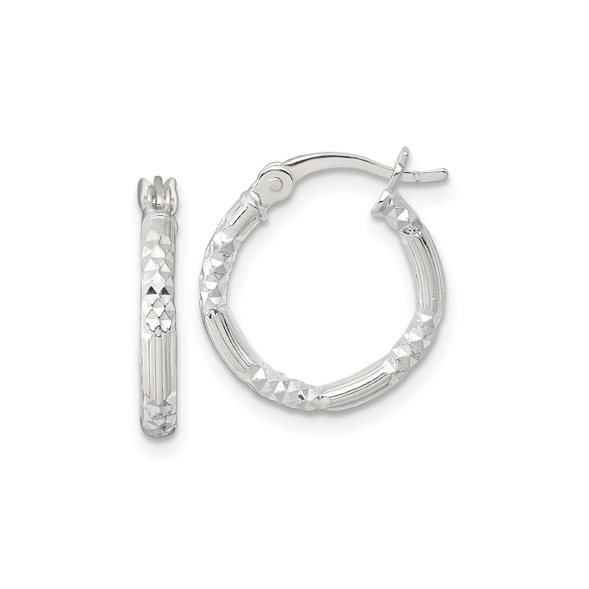 Sterling Silver Hoop Earrings with Diamond-Cut Textured Bamboo Design