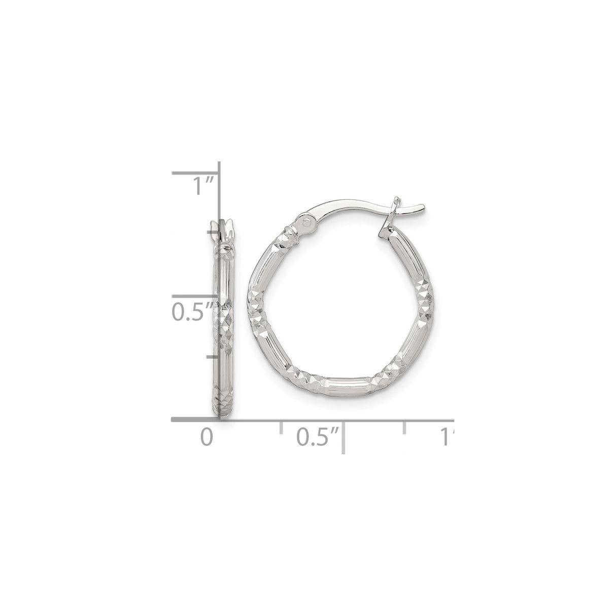 Sterling Silver Hoop Earrings with Textured Diamond Cut Finish, Lightweight Round Design for Women