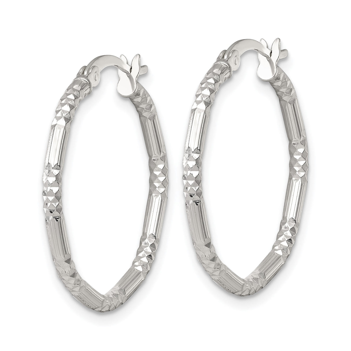 Sterling Silver Hoop Earrings, Diamond-Cut Textured Lightweight Round Design for Women
