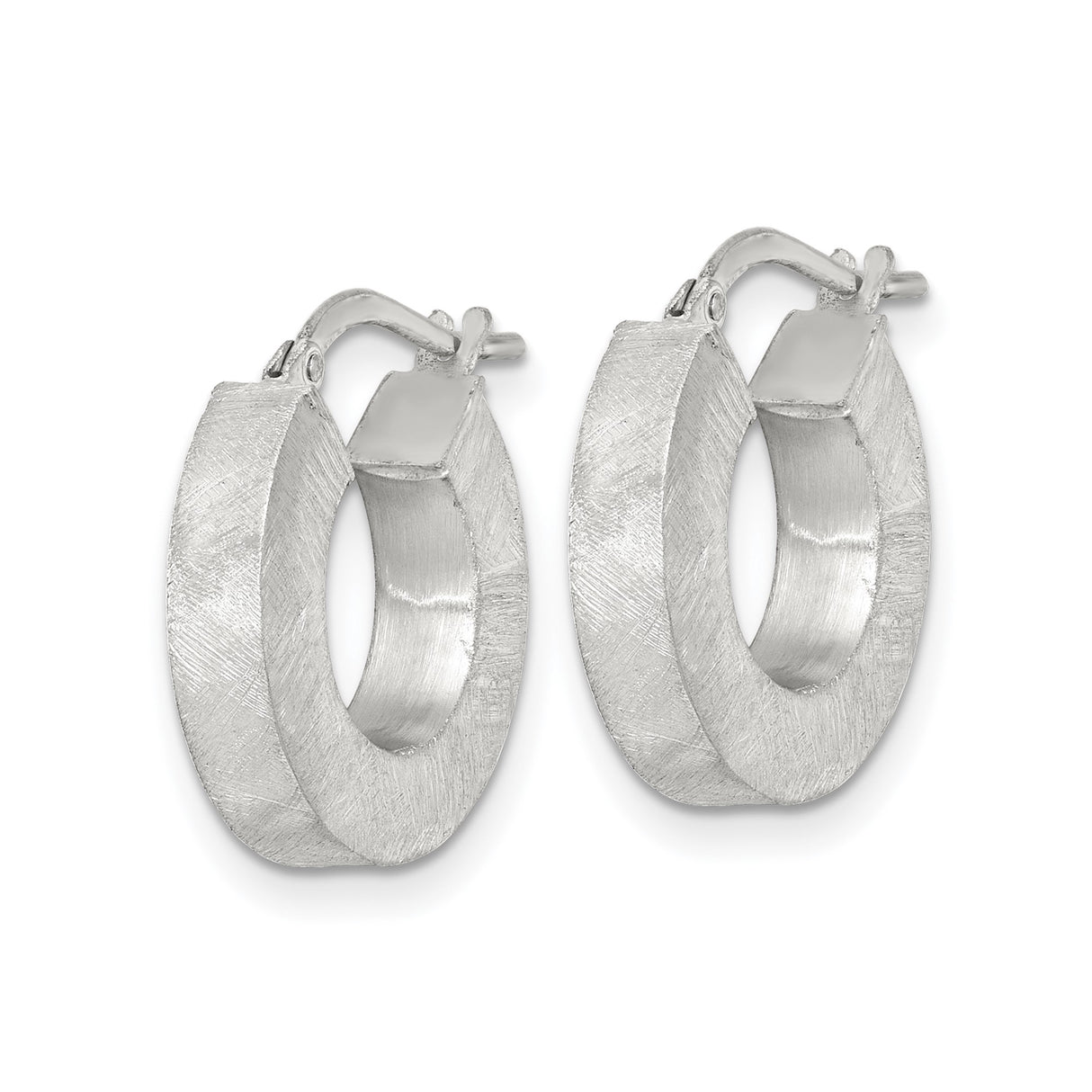 Sterling Silver Hoop Earrings, Brushed Matte Finish, Flat Wide Profile, Lightweight Modern Design