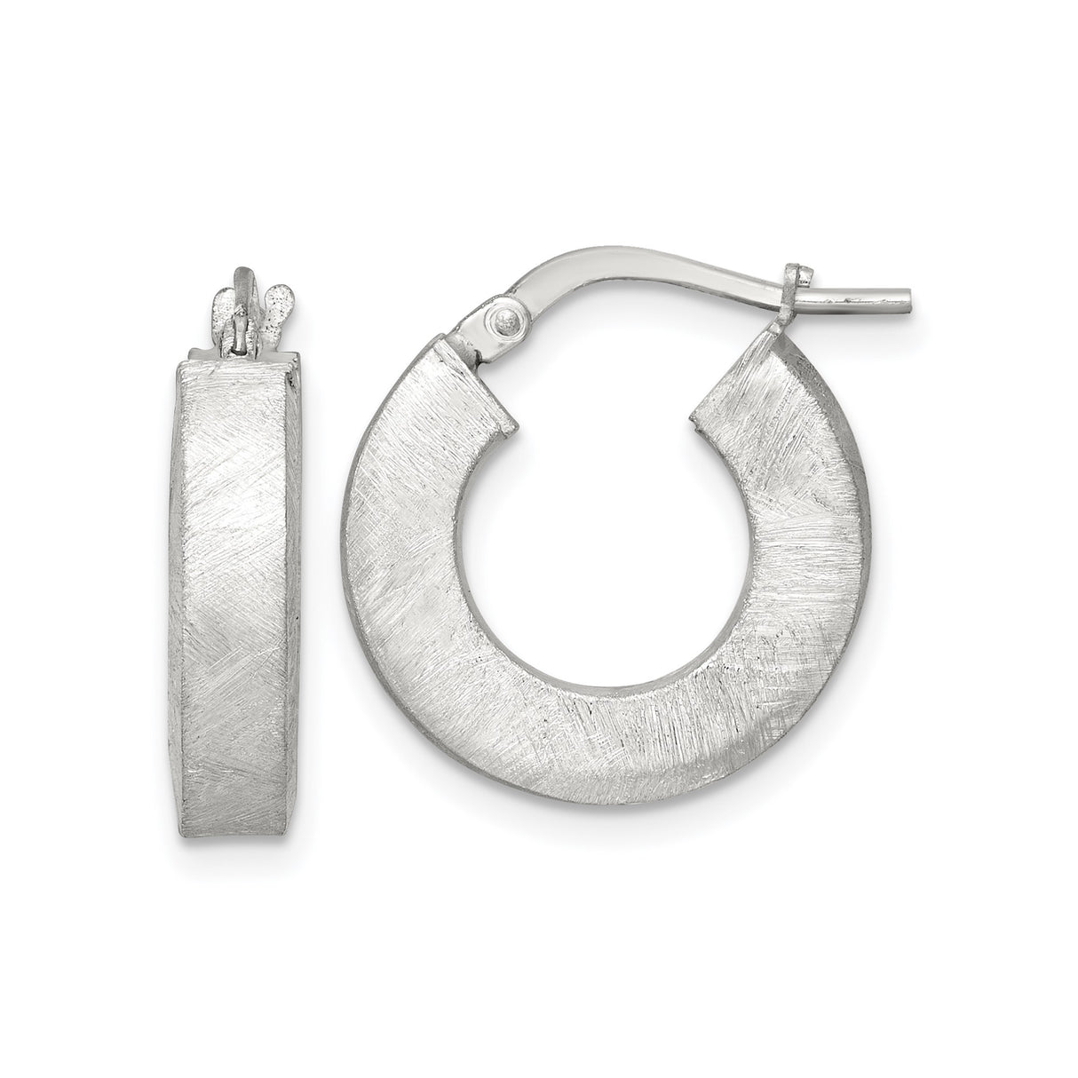 Sterling Silver Hoop Earrings, Brushed Matte Finish, Flat Wide Profile, Lightweight Modern Design