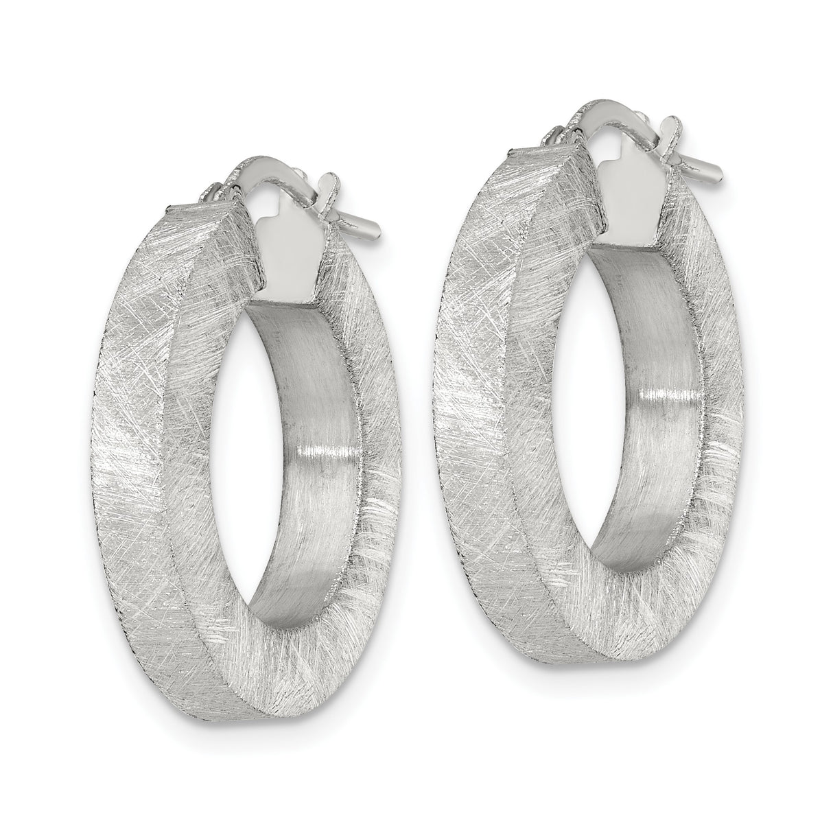 Sterling Silver Hoop Earrings, Brushed Matte Texture with Wide Flat Design, Modern Minimalist Style