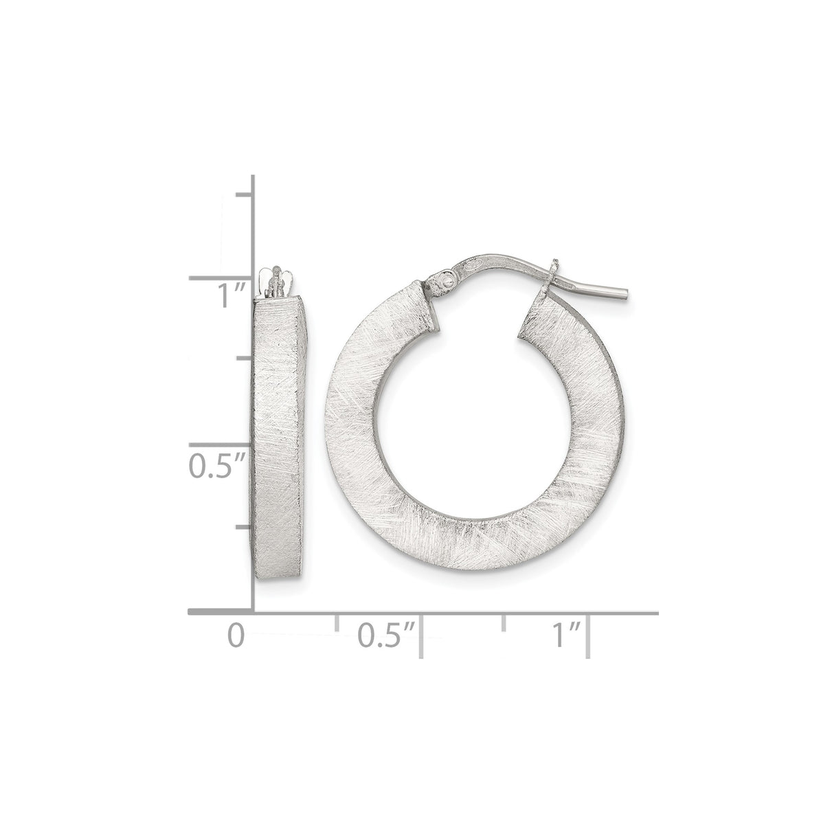 Sterling Silver Hoop Earrings, Brushed Matte Texture with Wide Flat Design, Modern Minimalist Style