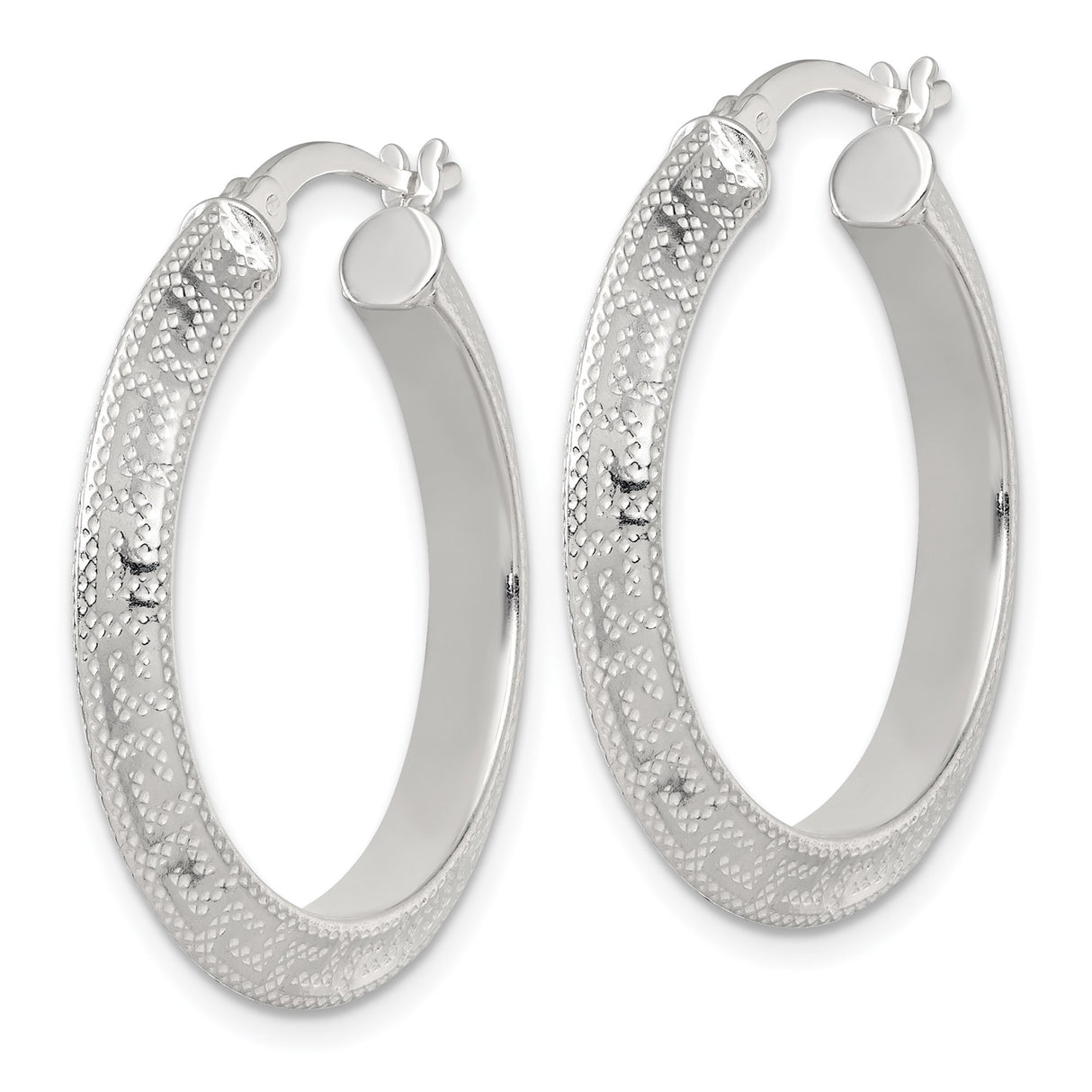 Sterling Silver Hoop Earrings, Wide Round Textured Design with Hammered Diamond-Cut Finish