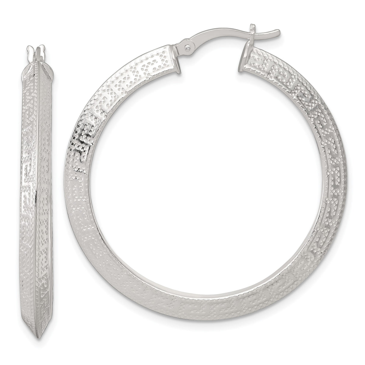 Sterling Silver Hoop Earrings with Hammered Finish and Geometric Design for Women