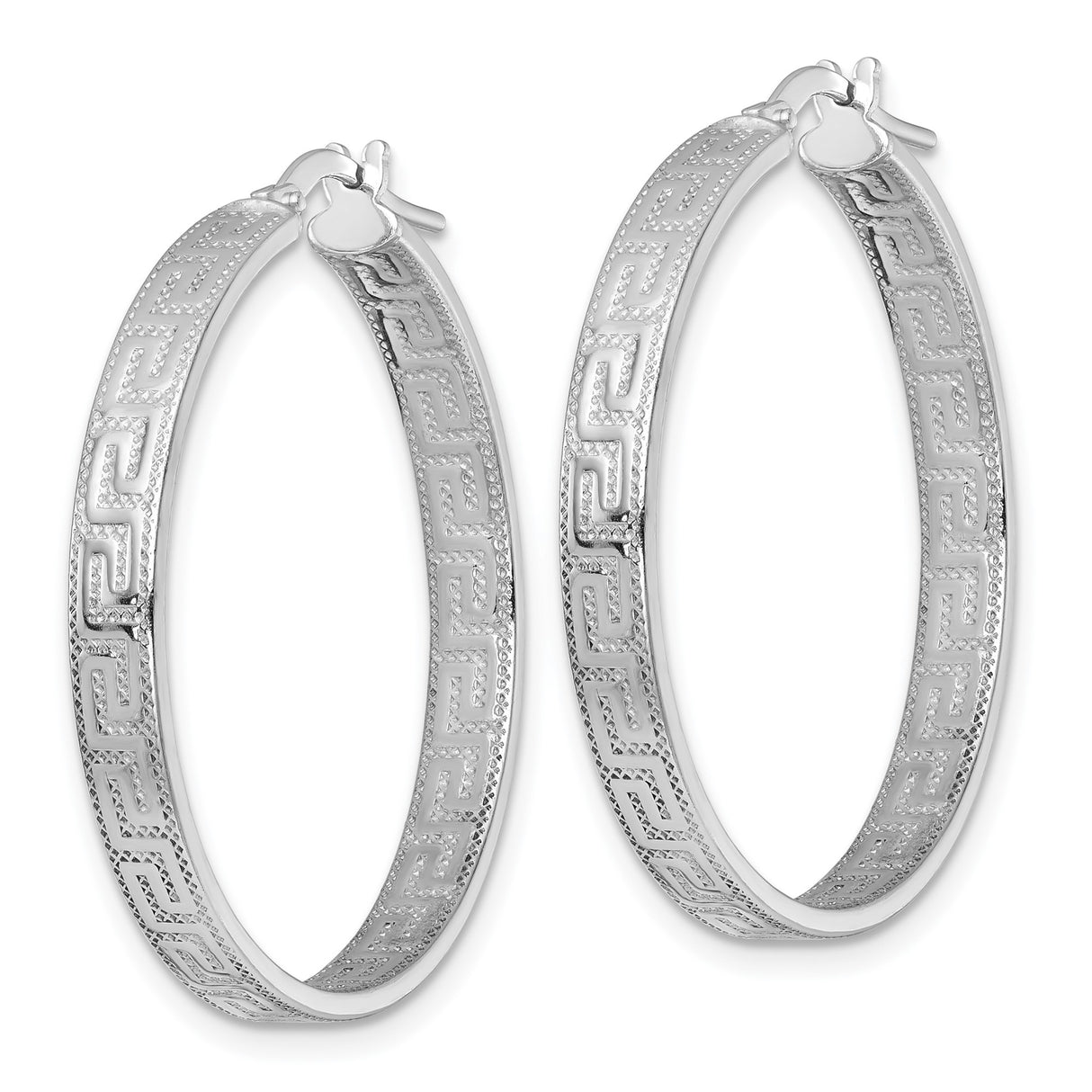 Sterling Silver Hoop Earrings, Greek Key Infinity Design, Classic Hellenistic Style