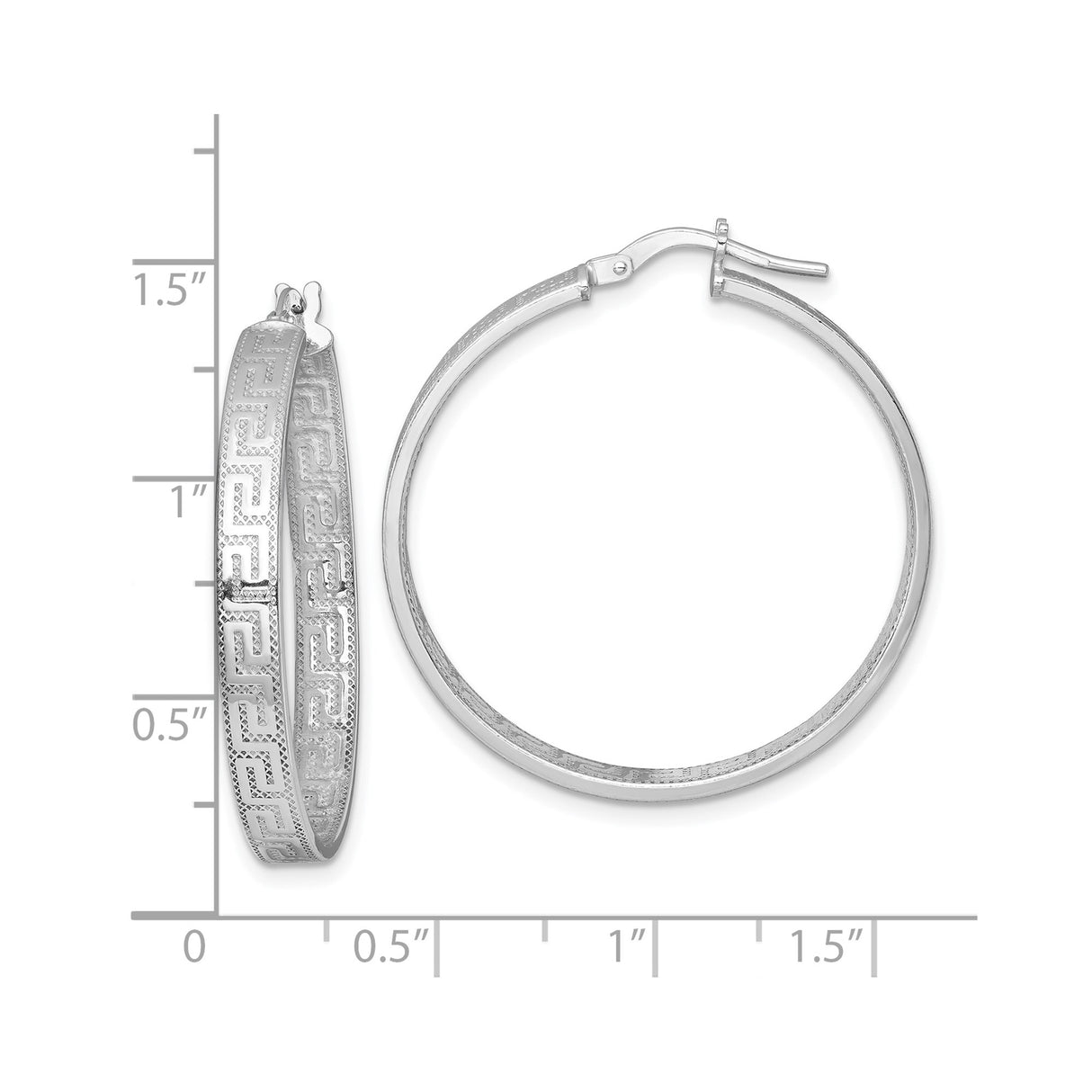 Sterling Silver Hoop Earrings, Greek Key Infinity Design, Classic Hellenistic Style