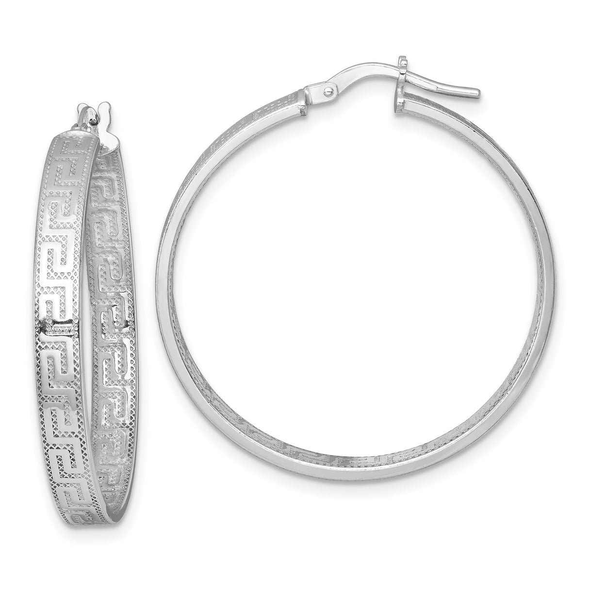 Sterling Silver Hoop Earrings, Greek Key Infinity Design, Classic Hellenistic Style