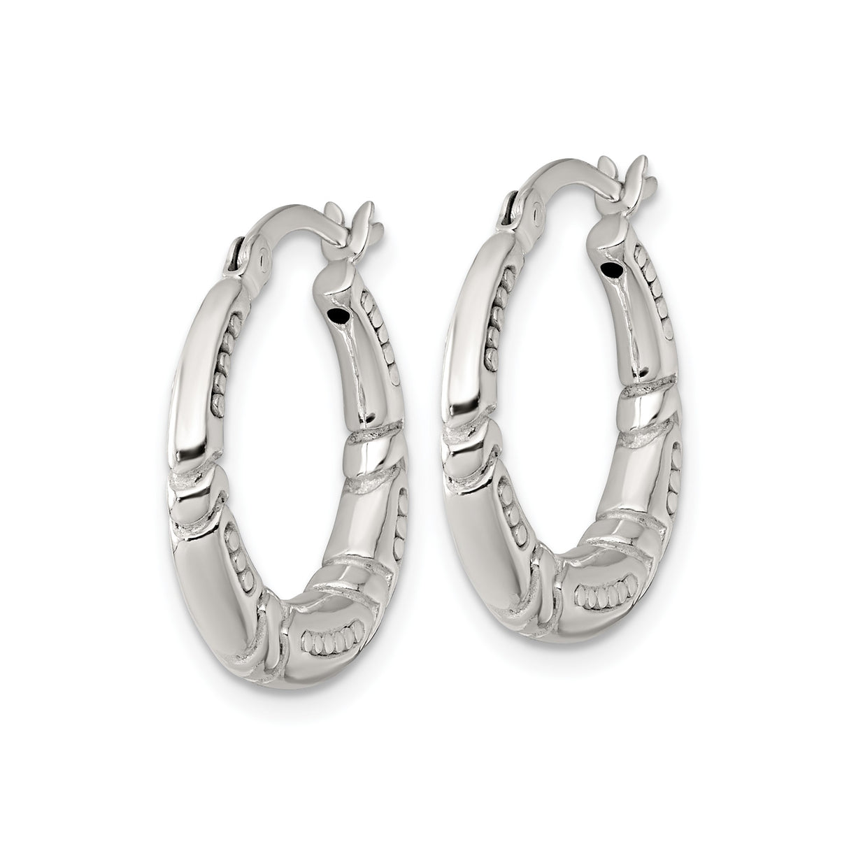 Sterling Silver Hoop Earrings with Bamboo Texture and Beaded Detail for Women