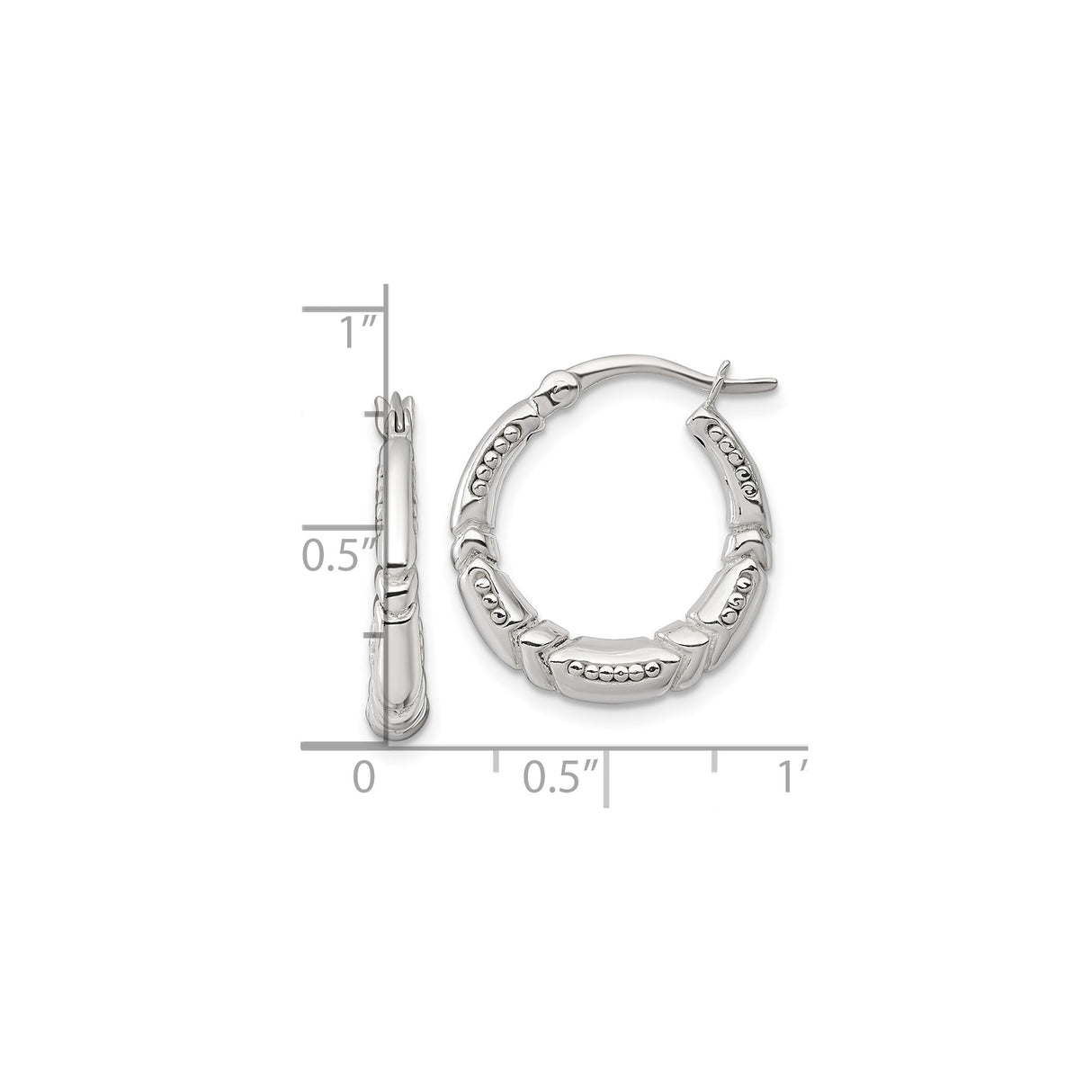 Sterling Silver Hoop Earrings with Bamboo Texture and Beaded Detail for Women
