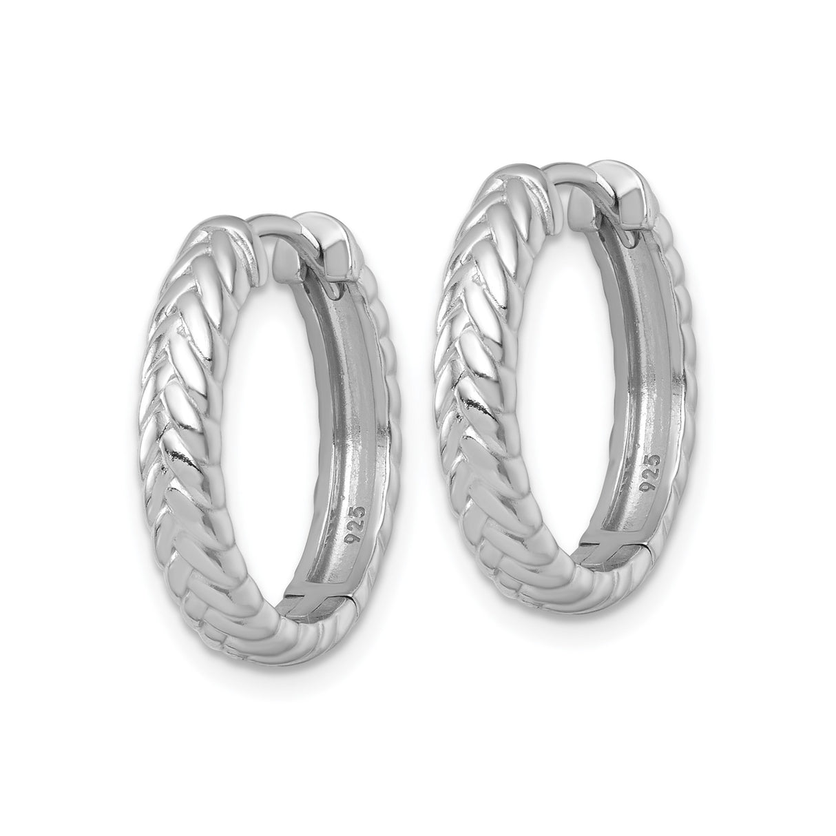 Sterling Silver Hoop Earrings with Braided Texture and Polished Finish