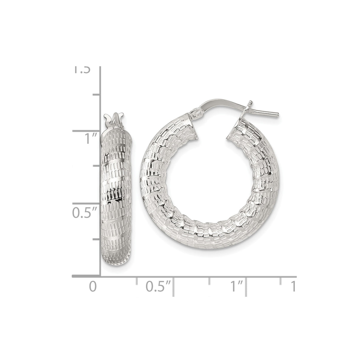 Sterling Silver Hoop Earrings with Bold Woven Texture, Polished Round Design