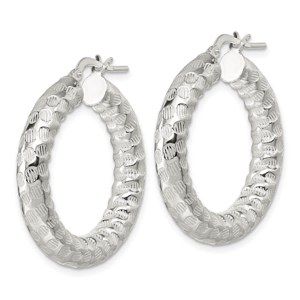 Sterling Silver Hoop Earrings with Hammered Finish, Latch-Back Closure, Contemporary Style