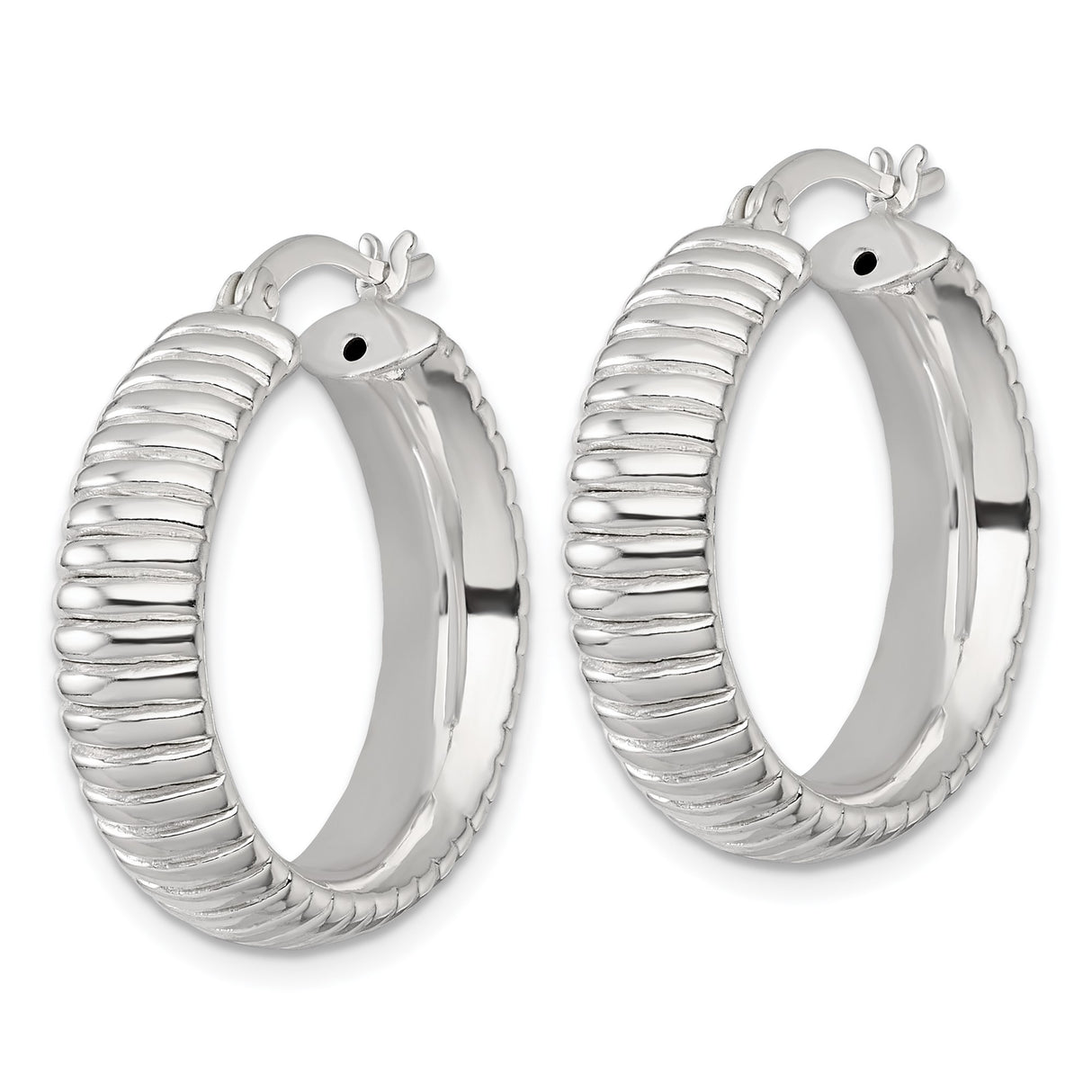 Sterling Silver Hoop Earrings, Textured Ribbed Round Design, Lightweight Medium Hoops for Women