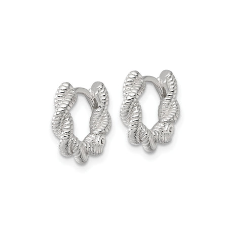 Sterling Silver Twisted Rope Hoop Earrings, Textured Nautical Style with Hinged Closure