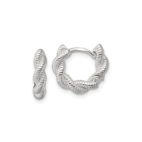 Sterling Silver Twisted Rope Hoop Earrings, Textured Nautical Style with Hinged Closure