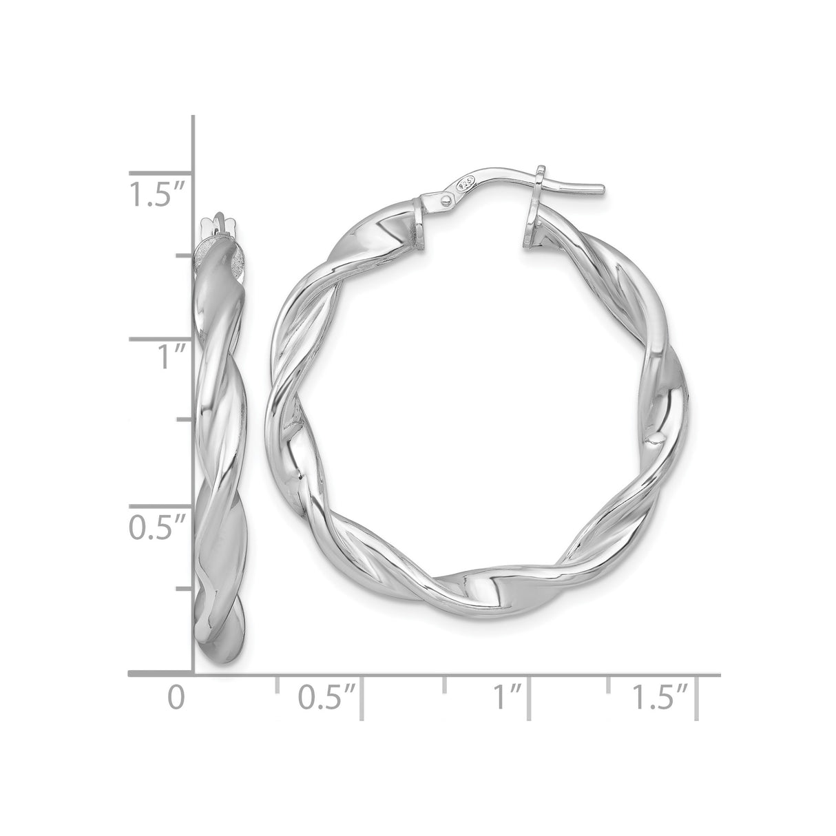 Sterling Silver Twisted Hoop Earrings, Polished Rope Design, Lightweight Medium Hoops for Women