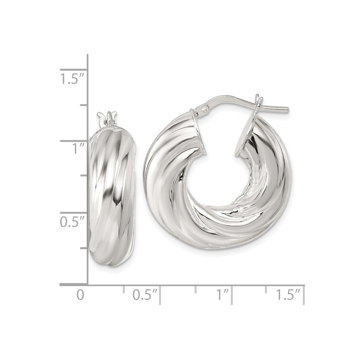 Sterling Silver Twisted Hoop Earrings, Chunky Ribbed Design, High Polish Finish
