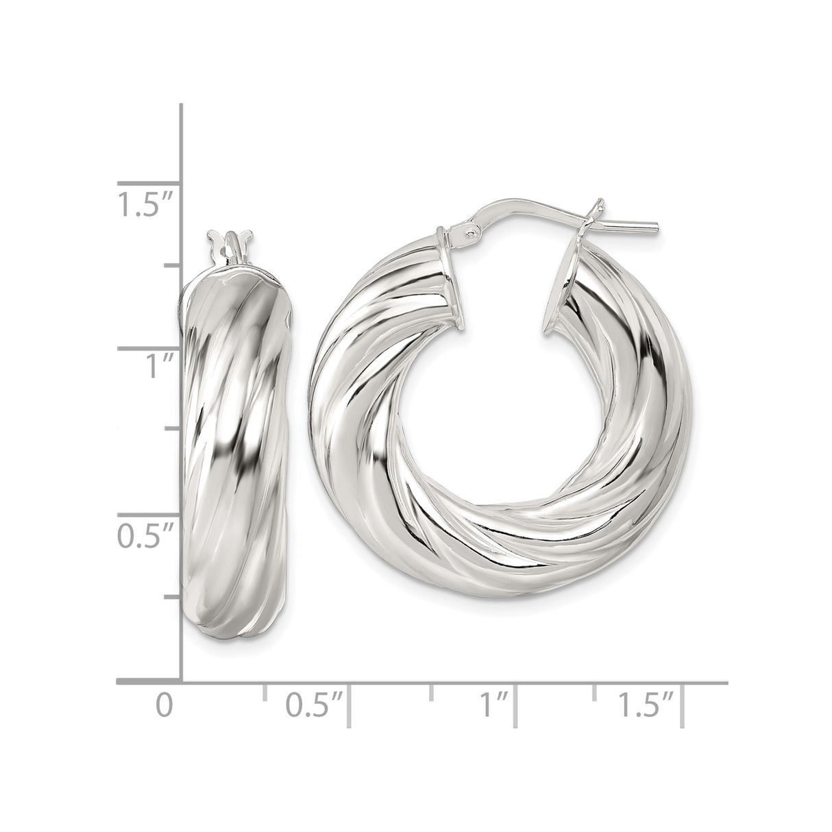 Sterling Silver Hoop Earrings with Twisted Rope Design and High Polish Finish