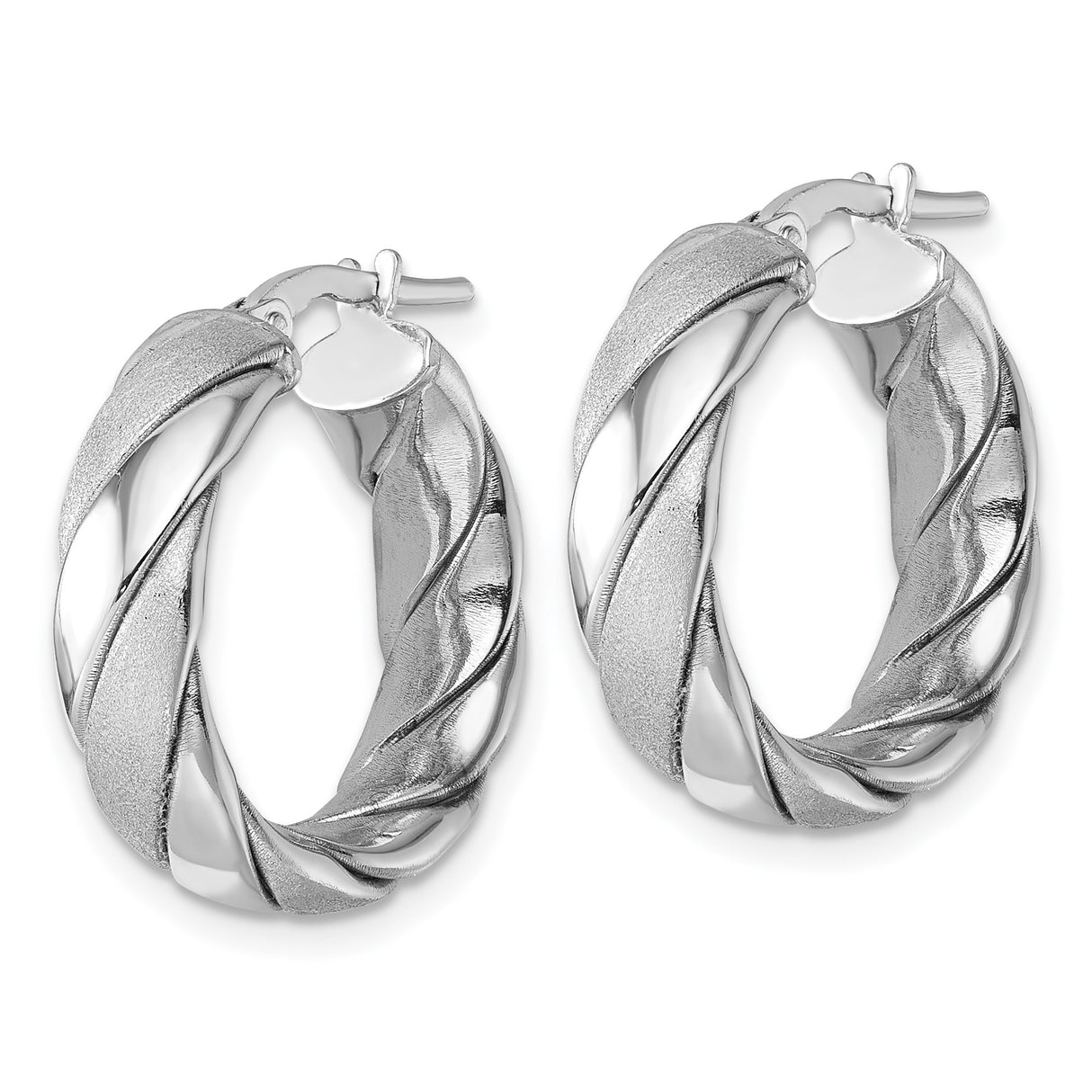 Sterling Silver Twisted Hoop Earrings, Polished and Satin Finish, Lightweight Braided Round Hoops