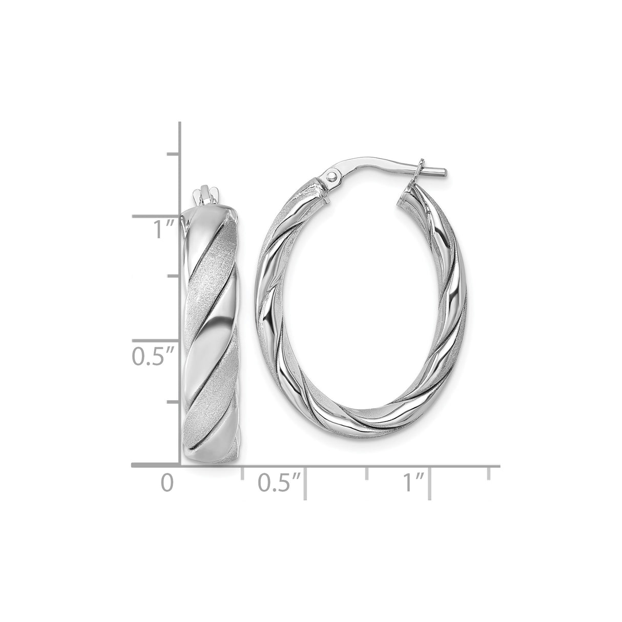 Sterling Silver Twisted Oval Hoop Earrings with Satin and Polished Swirl Design