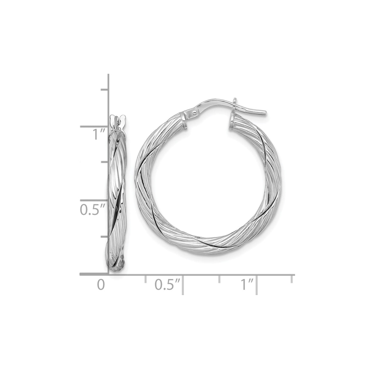 Sterling Silver Twisted Hoop Earrings with Polished Rope Design and Latch Back Closure