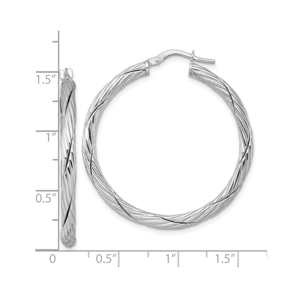 Sterling Silver Hoop Earrings, Twisted Rope Design with Polished Finish, Lightweight Medium Hoops
