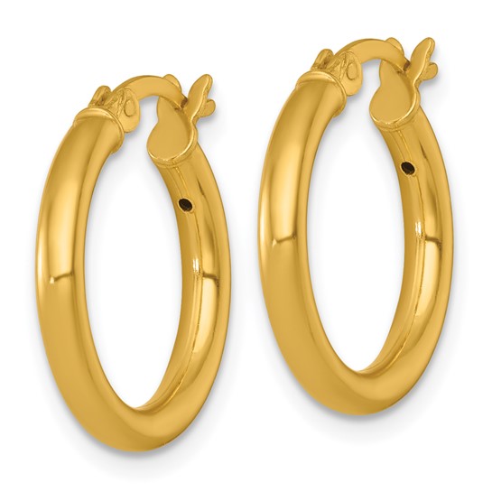 Gold Plated Sterling Silver Hoop Earrings, Classic Round Tube Design, Hinged Snap Closure, 18.5mm
