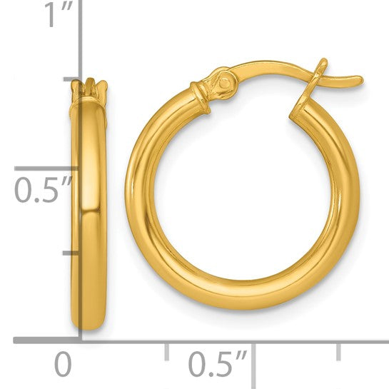 Gold Plated Sterling Silver Hoop Earrings, Classic Round Tube Design, Hinged Snap Closure, 18.5mm